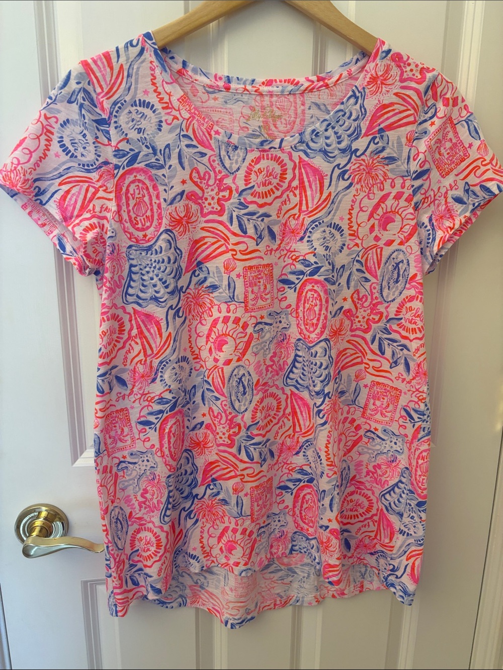 Lilly Pulitzer Short Sleeve Tee in Pink & Blue Floral Print